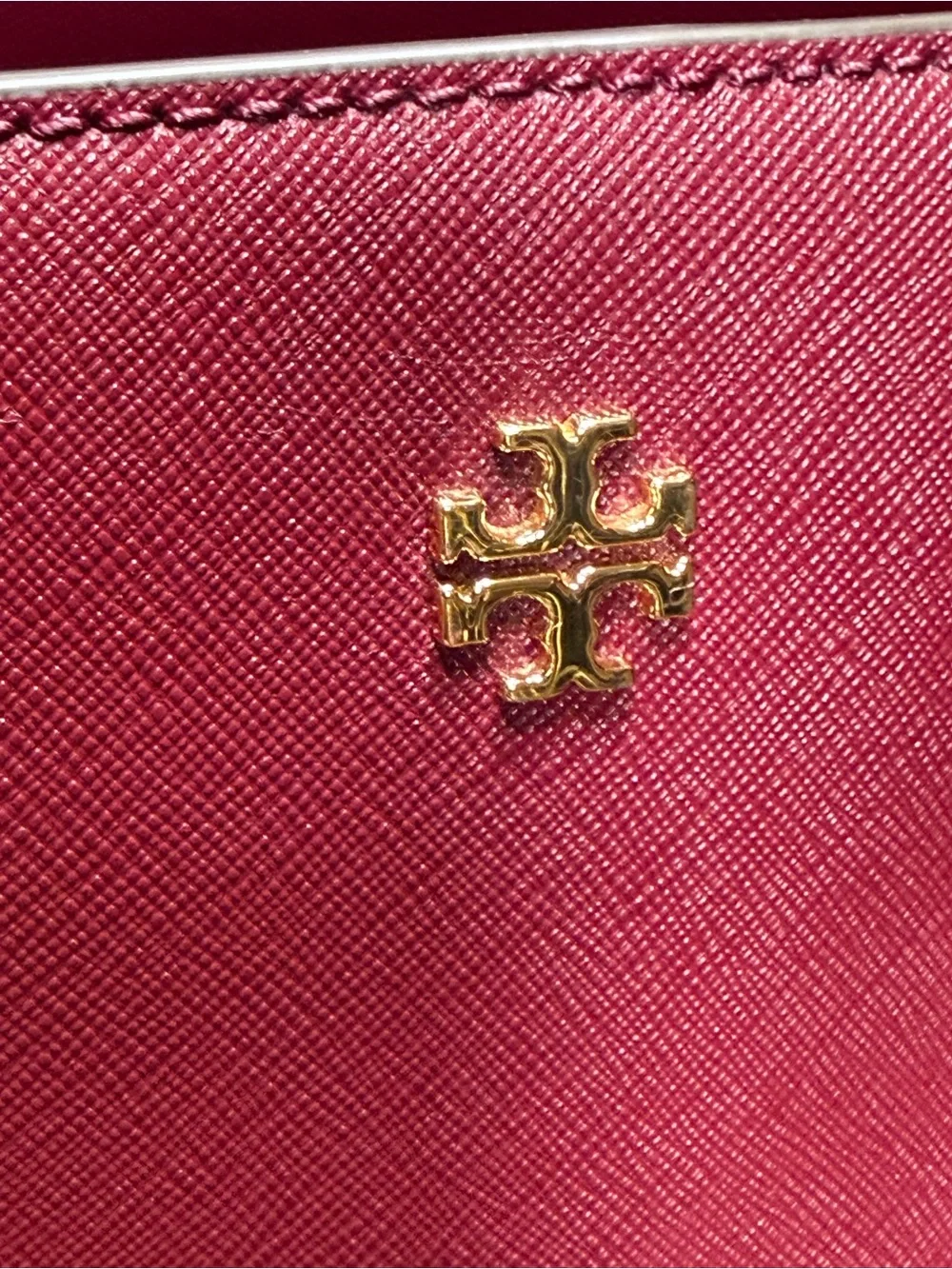 Tory Burch Classic Emerson Saffiano Leather Tote Burgundy Imperial Merlot
